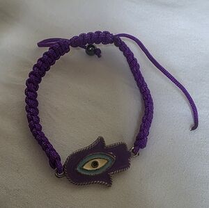 Purple Braided Hamsa Hand And Evil Eye Adjustable Bracelet